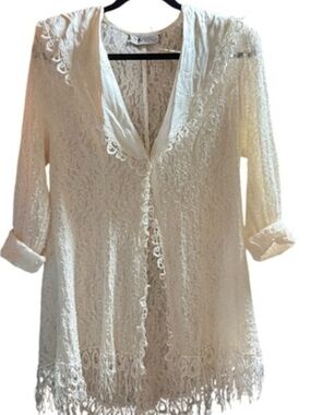 Vintage White Lace Fringe Jacket 80s/90s  Romantic Boho Bridal Layer M/L